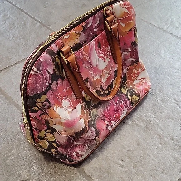 Brahmin Hemingway Pink Floral Dome Satchel Bag Purse - Picture 2 of 5